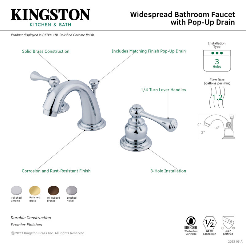Robinet de salle de bain rétro avec ensemble de drain Vintage, Nickel brossé