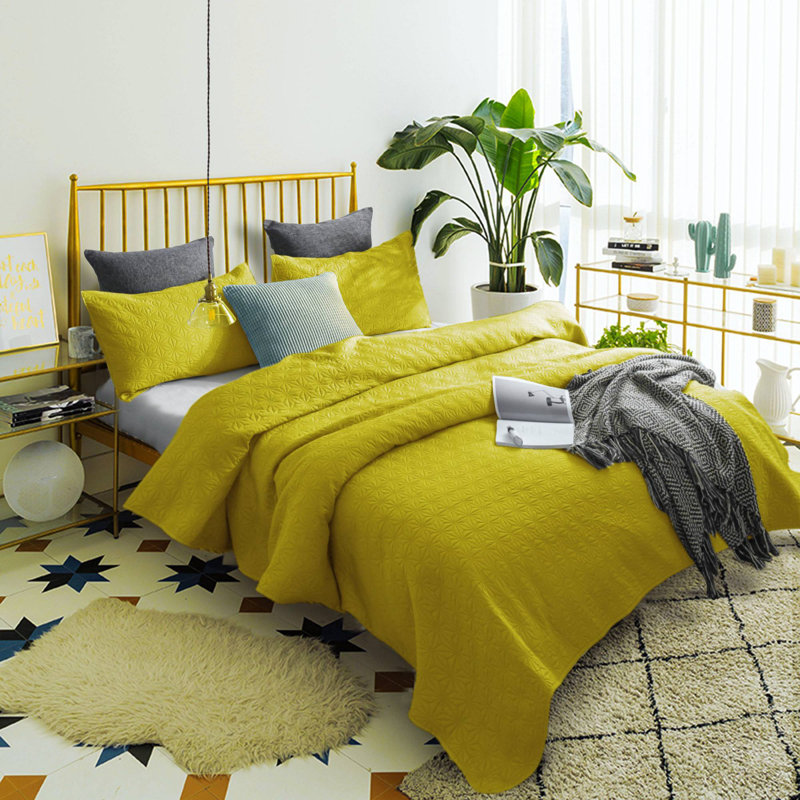 Sunshine Yellow Queen Reversible Microfiber Quilt Set
