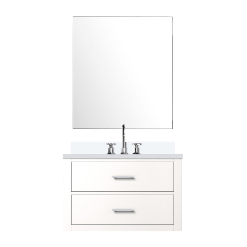 Meuble-lavabo blanc avec comptoir en quartz, traitement de purification inclus du miroir et du robinet - l 30 po x 22 30 po, quartz, procédé de précision