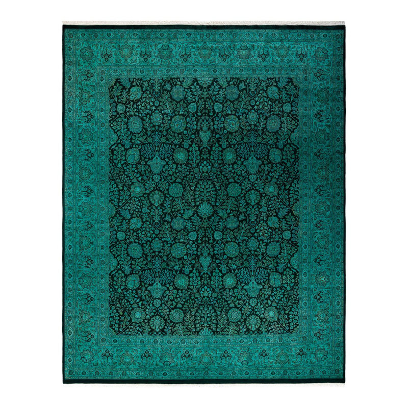 Tapis bleu sarcelle / noir unique 8 pi 2 po x 10 pi 1 po Yitzel