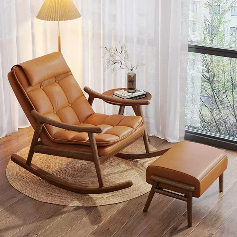 Chaise berçante en bois massif, Orange