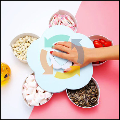 Flower Type Rotating Candy Box with 10 Compartments for Snacks, Nuts, and Dried Fruits, Non-Slip Bottom and BPA-Free Plastic
