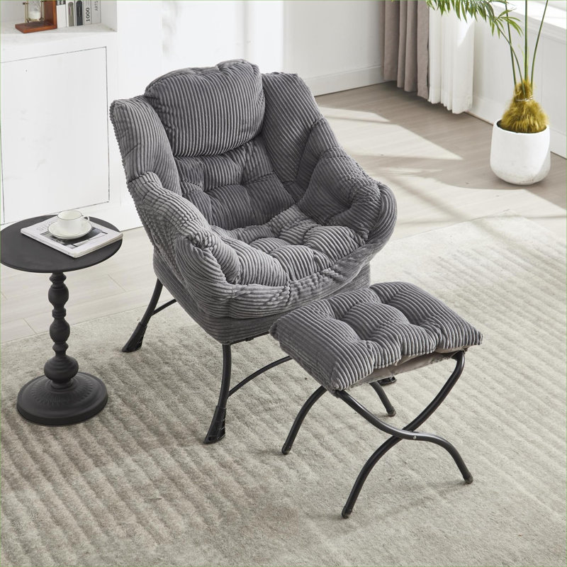 Chaise compacte rembourrée avec repose-pieds avec repose-pieds, fauteuil de lecture pour petits espaces, couleur grise, Grey