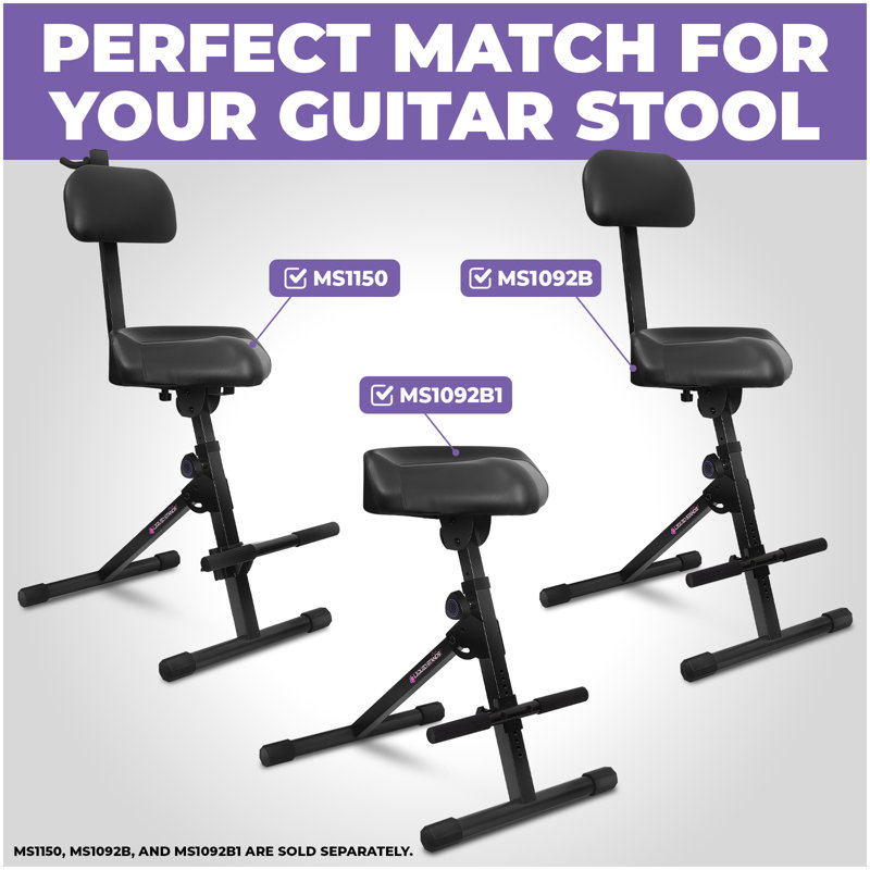 Liquid Stands Adjustable Backrest For Ls Ms1150 & Ms1092b – 1010–1220mm Height/depth, Spring Knob Adjustment, Built-in Guitar Holder – Compatible Piano Bench Support By Liquid Stands