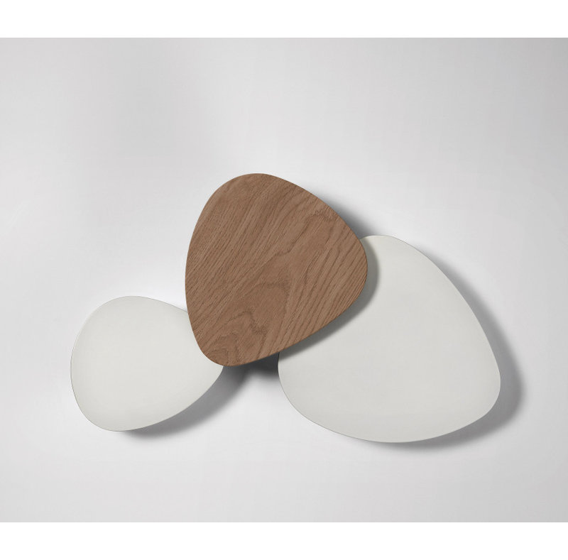 Tria Set 3 LED Dimmable Wall Light, White Satin Lacquer, White Satin Lacquer/Natural Oak