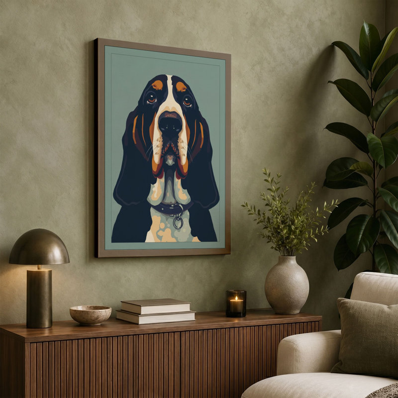 Dignified Basset Hound Modern - Wrapped Canvas, 30x20 - 76.2 x 50.8 cm, Taupe Border