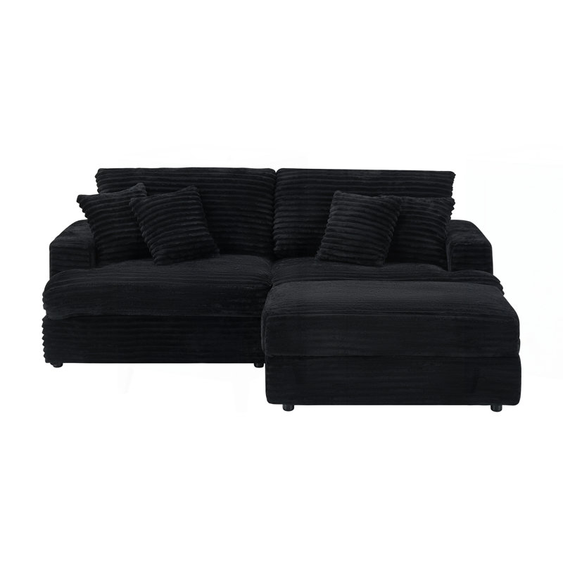 Canapé en velours côtelé 88,58 pouces avec pieds de rangement simples, Noir