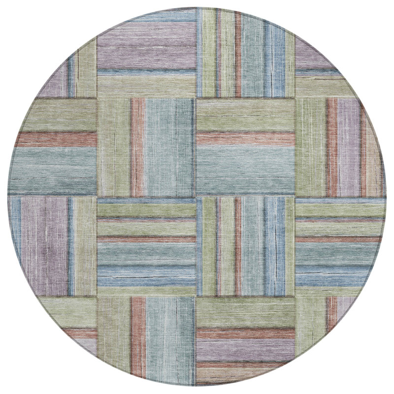 Machine Washable Indoor/Outdoor Jeffery ACN2285 Geometric Rug, Rond 8 pi