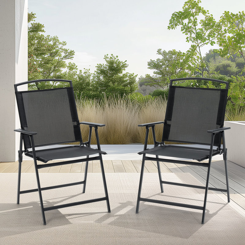 Chaise de patio pliante en métal Hickley, Noir
