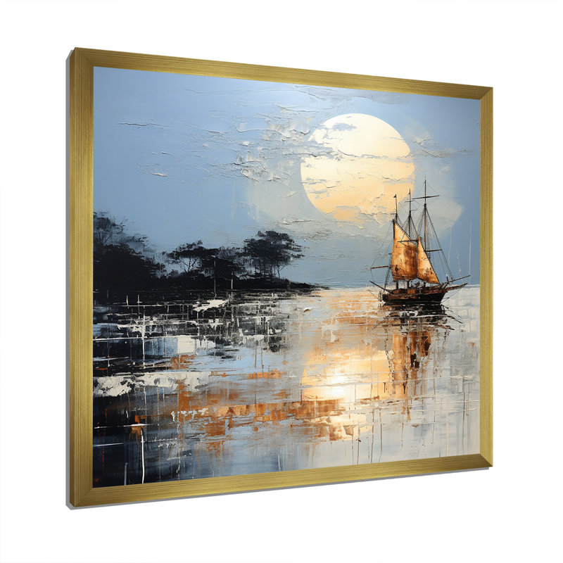 Minimalisme, paysage de pirate bleu et blanc I sur toile, H 16 po x l 16 po x P 1 po, Encadrement doré