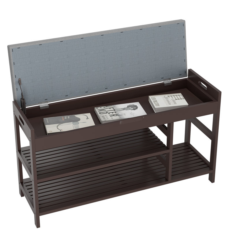 Vilmos 7 Pair Shoe Storage Bench in Natural, Brown or White Bamboo, Dark Brown
