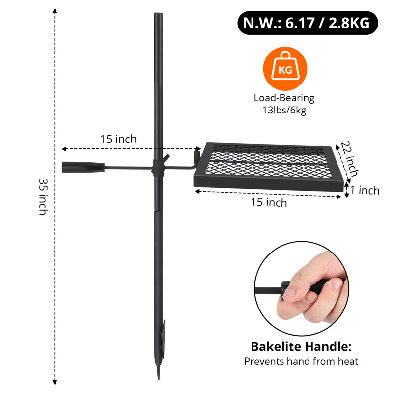 Swivel Campfire Grill with Adjustable Height & 360° Rotation | Portable Alloy Steel Fire Pit Grate for BBQ, Camping, Hiking & Backyard Picnic