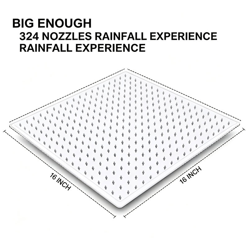 Shower Head – High-Flow Stainless Steel Square Showerhead, Waterfall Bathroom Shower Panel, Ceiling or Wall Mount (16-Inch)