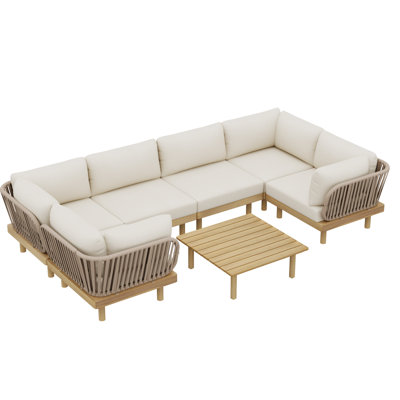 7-piece Acacia Wood Outdoor Sectional Sofa Set With Rope Back