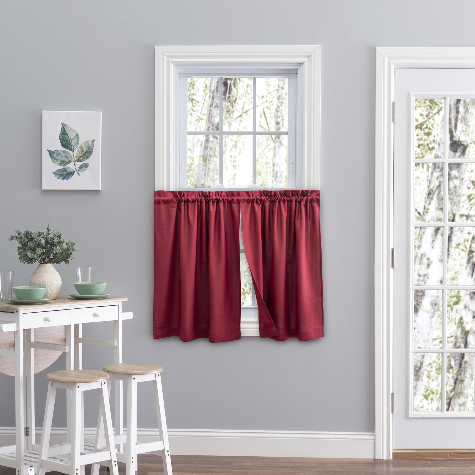 Lakeland Classic Tailored Cafe Curtain/Tier Pair in Light Filtering in Bold Colors and Various Sizes, 57" W x 30" L, Red