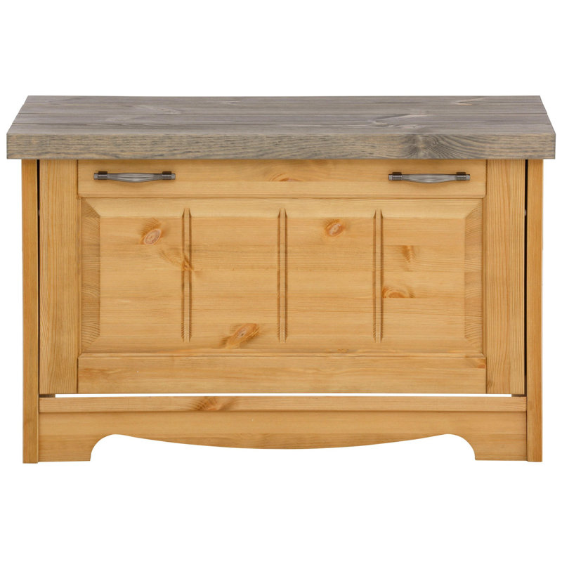 9 Pair Solid Wood Shoe Storage Bench, Nature Brown Oil/Grey