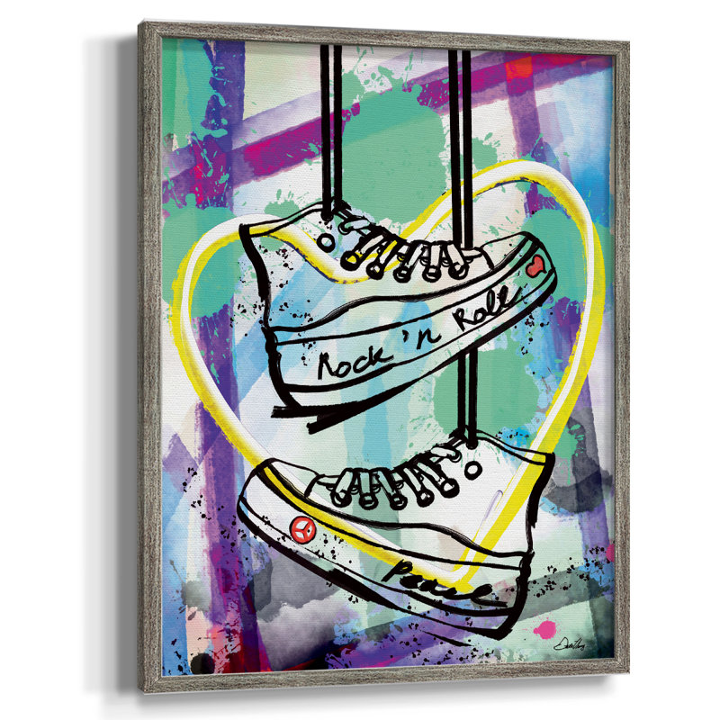 Reproduction encadrée Pop Glam Topper Sneaker - bois massif 49146, H 30 po x l 24 po