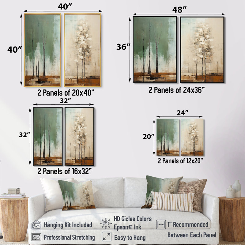 «Green Beige Wild Essence Collage II», art mural vert, 2 pièces, H 36 po x l 48 po, Impression encadrée flottante, Noir