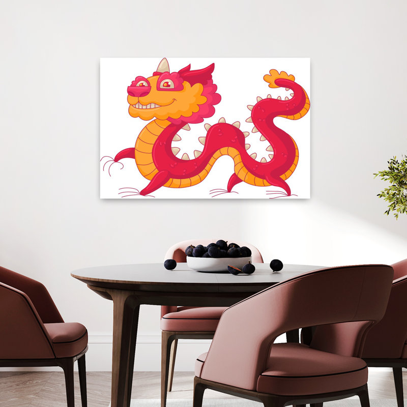 Illustration mignonne de dragon amusant colorée et amusante, H 36 po x l 24 po