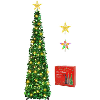 Sapin de Noël pliable de 1,5 m avec étoile lumineuse au sommet, sapin artificiel, décoration de Noël facile à installer pour salon, chambre, bureau et fêtes