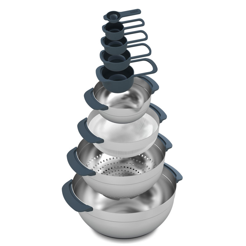 Nest Stainless Steel 9-Piece Food Preparation Set with Nesting Mixing Bowls and Measuring Cups