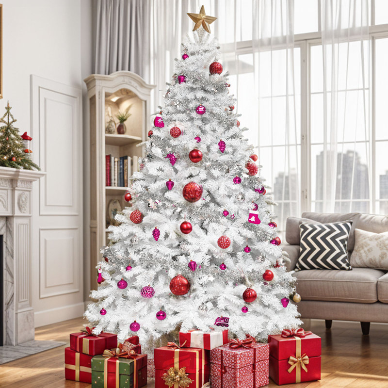 6ft / 7.5ft Artificial White Spruce Christmas Tree, Holiday Tree with Auto Hinged Branch Tips, 7.5'