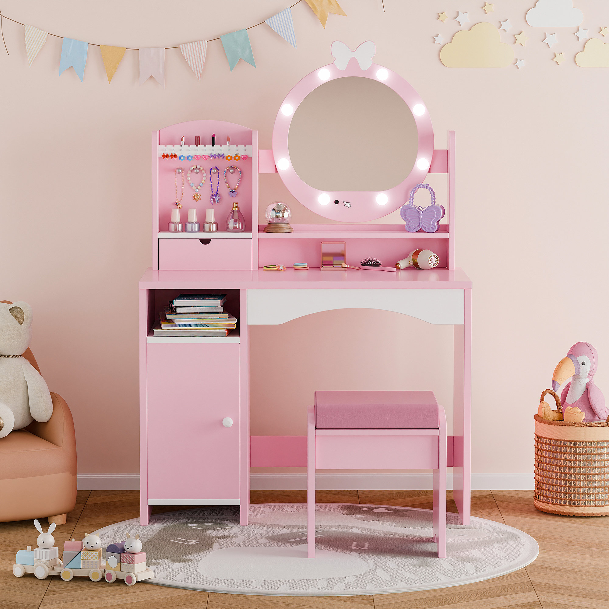 Aeloxis Kids Vanity Table And Chair Set – Princess Girls Vanity Set