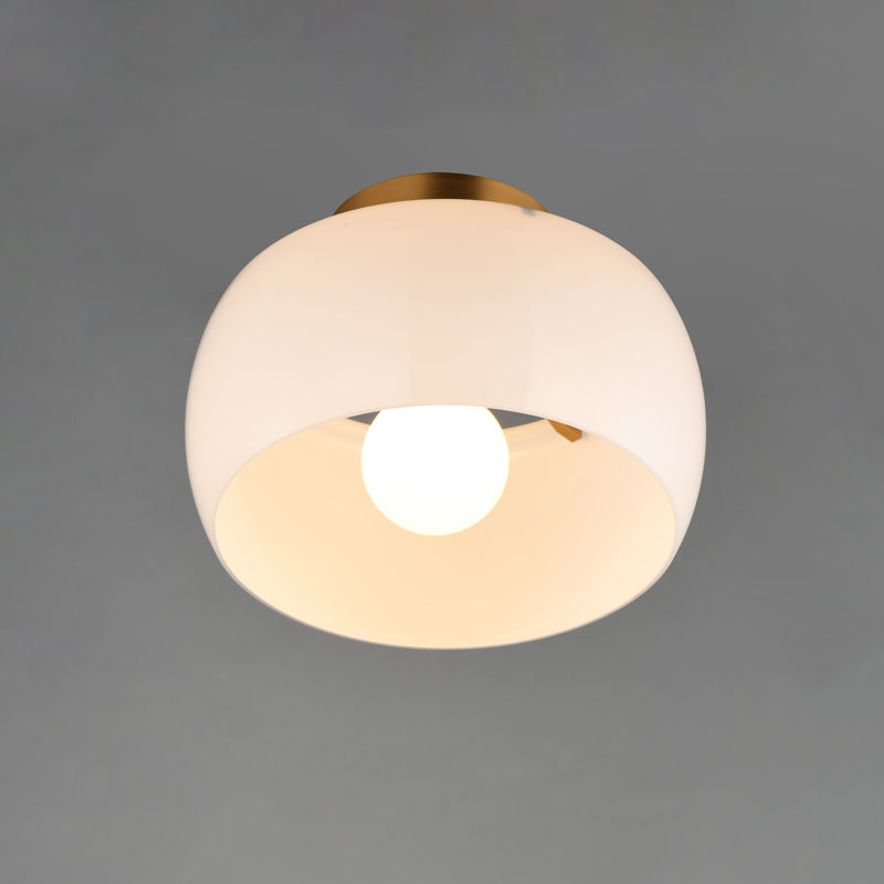 Glazed-Flush Mount, White/Natural Aged Brass