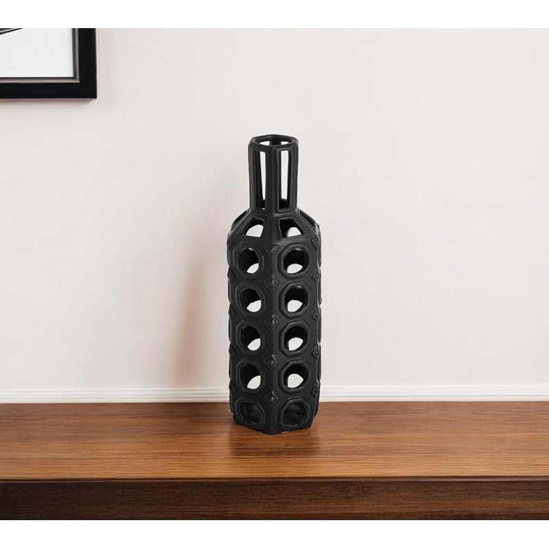 Vase de table cylindrique en céramique noire, H 10 po x l 4 po x P 4 po