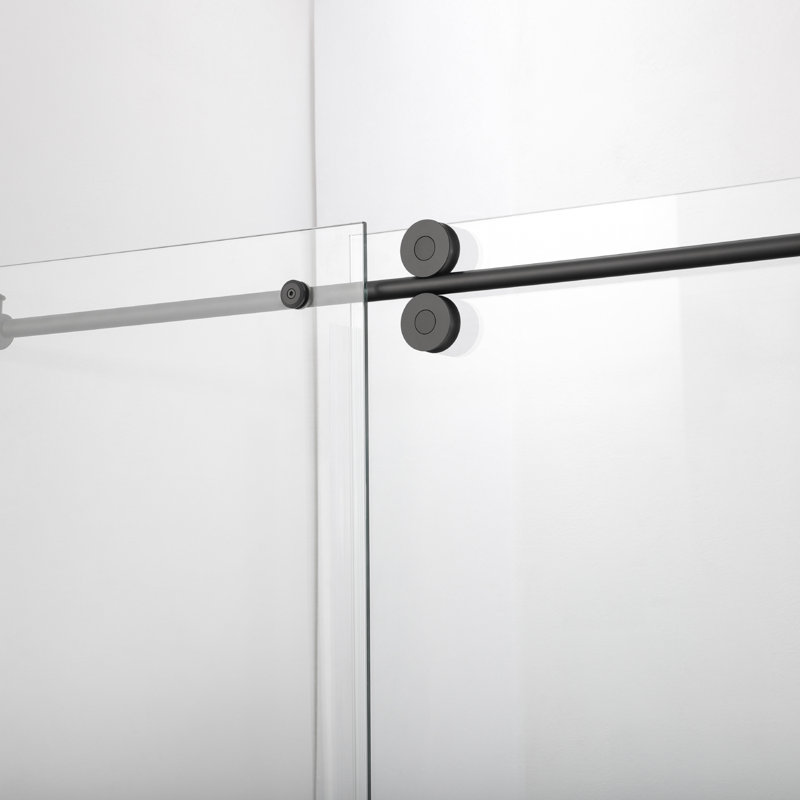 64'' - 68'' W x 78'' H Single Sliding Frameless Shower Door with Clear Glass, Matte Black