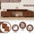 Brown Entertainment Center Living Room Four-piece Set With Relief Panel For 65/70/75/85/100 Inch TV, Mid-century Modern Wood Expandable TV Stand Glass Display Cabinet Coffee Table Set With Drawers And Storages