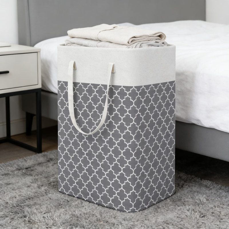 Two-Piece Set, Large Capacity 75L Foldable Laundry Hamper With Handles, Modern Grey Lantern Design Fabric Clothes Storage Bin, Breathable And Moisture-Resistant