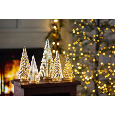 Arbres de Noël à DEL en métal argenté à piles 5 pièces