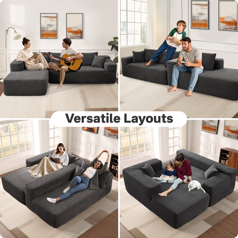 Cozza Boneless 2 - Piece Upholstery Compression Sofa, No Assembly Required Sectional Free Combination Couch with L-Shape Chaise