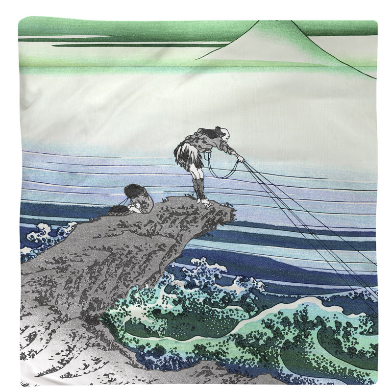Katsushika Hokusai Cotton Square Napkin, Green/Blue Ombre