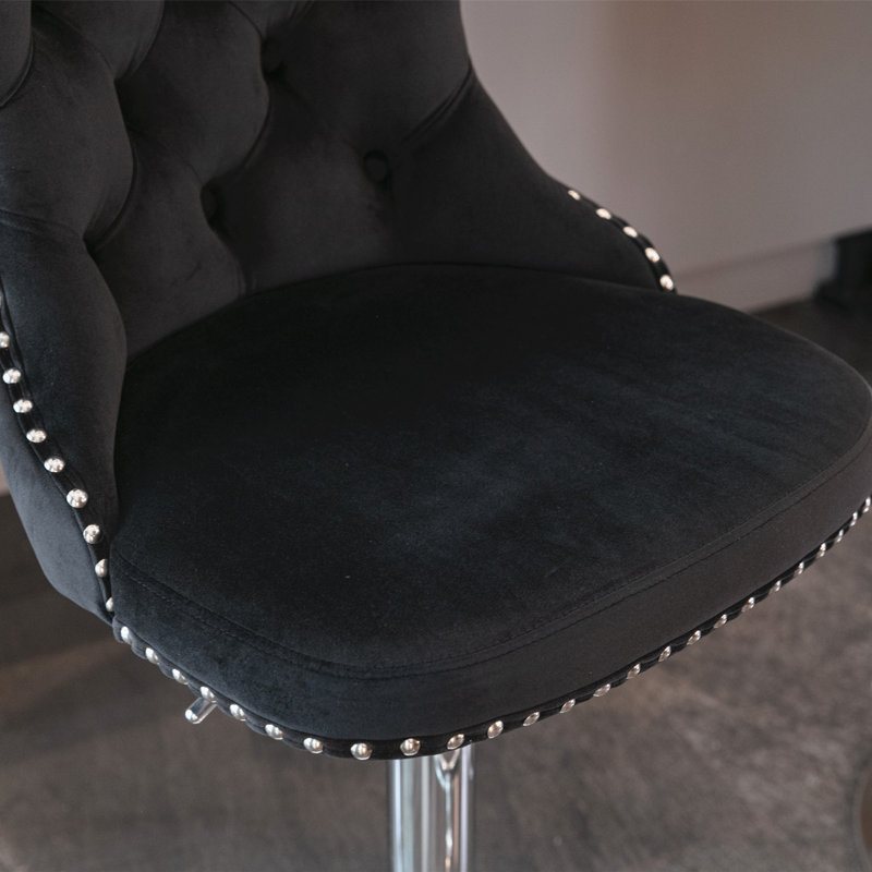Rondel Swivel Upholstered Adjustable Height Counter Stool with Solid Wood Frame, Black