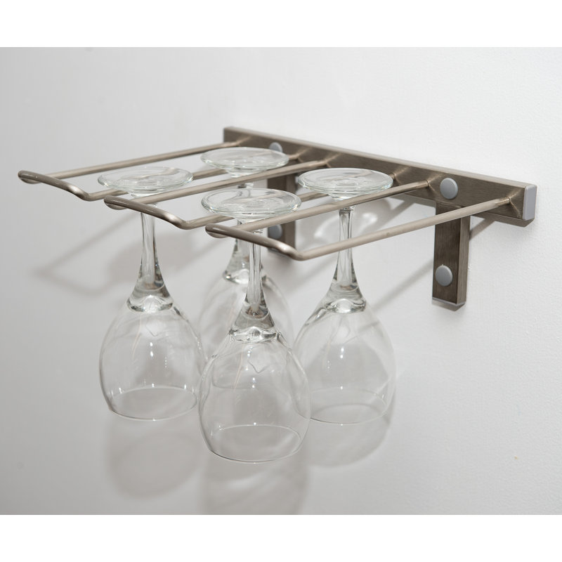 Support à verres à pied mural en métal nickel brossé Indurial - 4 verres - 13 po de largeur, Nickel brossé