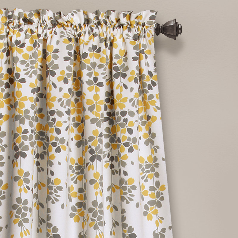 Room Darkening Curtain Pair, 132cm W x 213cm L, Yellow/Grey