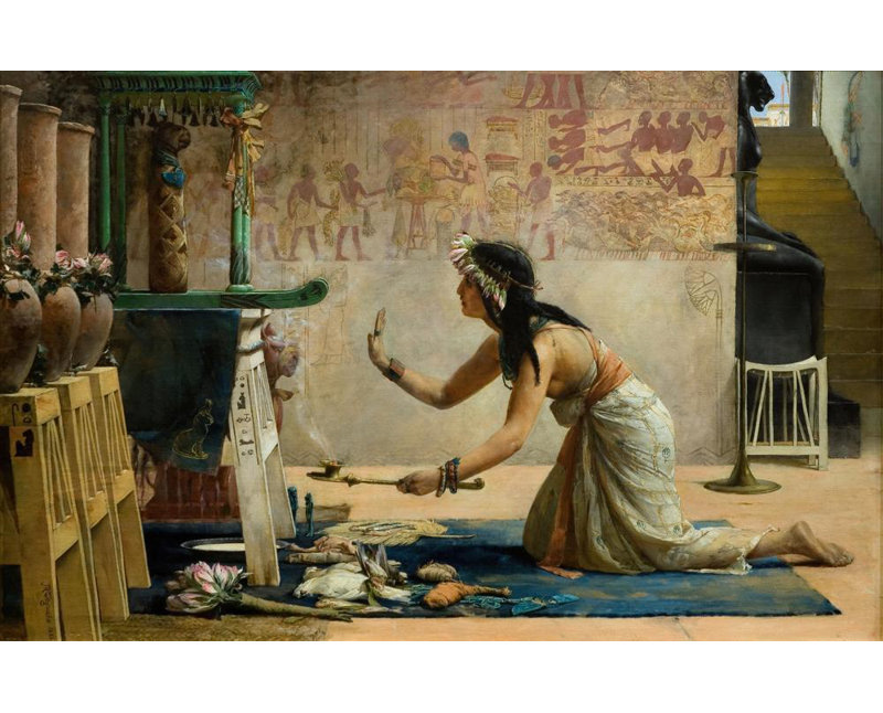 "Les obsèques d'un chat égyptien" par John Reinhard Weguelin - Toile tendue avec châssis, H 24 po x l 17 po