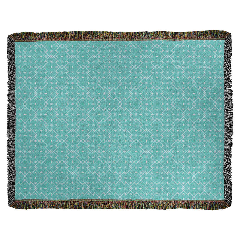 Couverture en coton tissé Katelyn Elizabeth, l 37 po x L 52 po, Bleu sarcelle / blanc