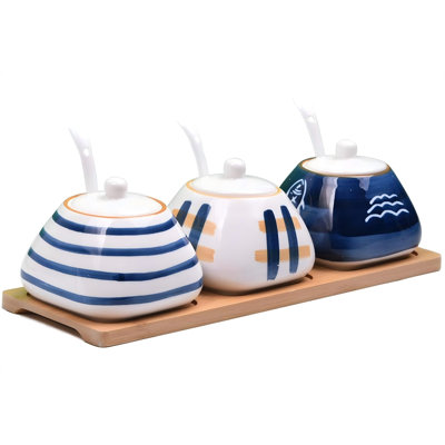Contenant à épices en porcelaine avec ensemble de 3 pots à condiments en céramique avec cuillère et couvercle en céramique