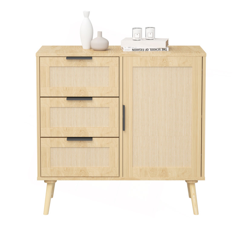 Modern  Rattan  Dresser Wood Storage Cabinet Sideboard For Bedroom, Living Room, Entryway, Hallway