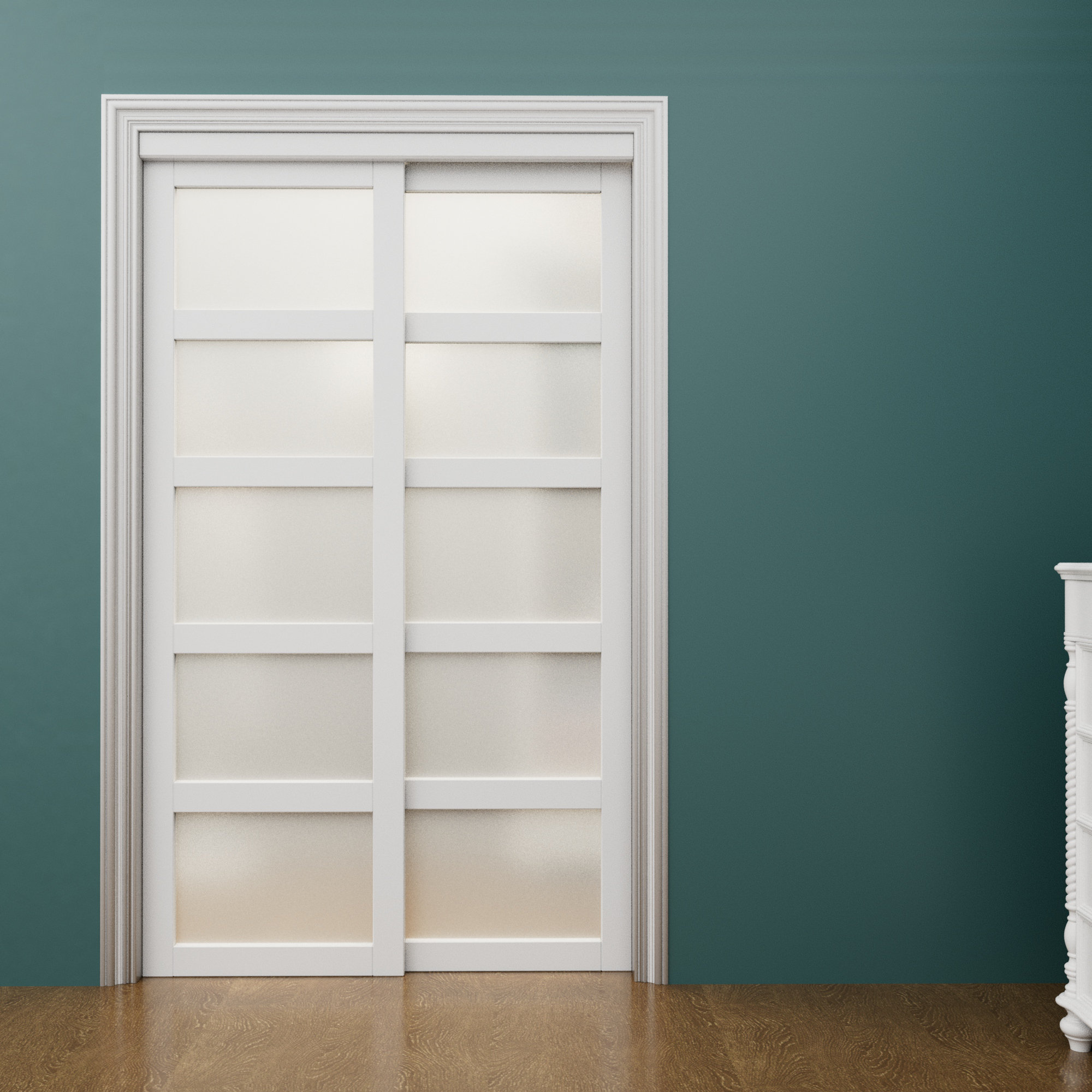 ARK DESIGN Sliding Closet Door with 5 Lite Frosted Glass Panels with
