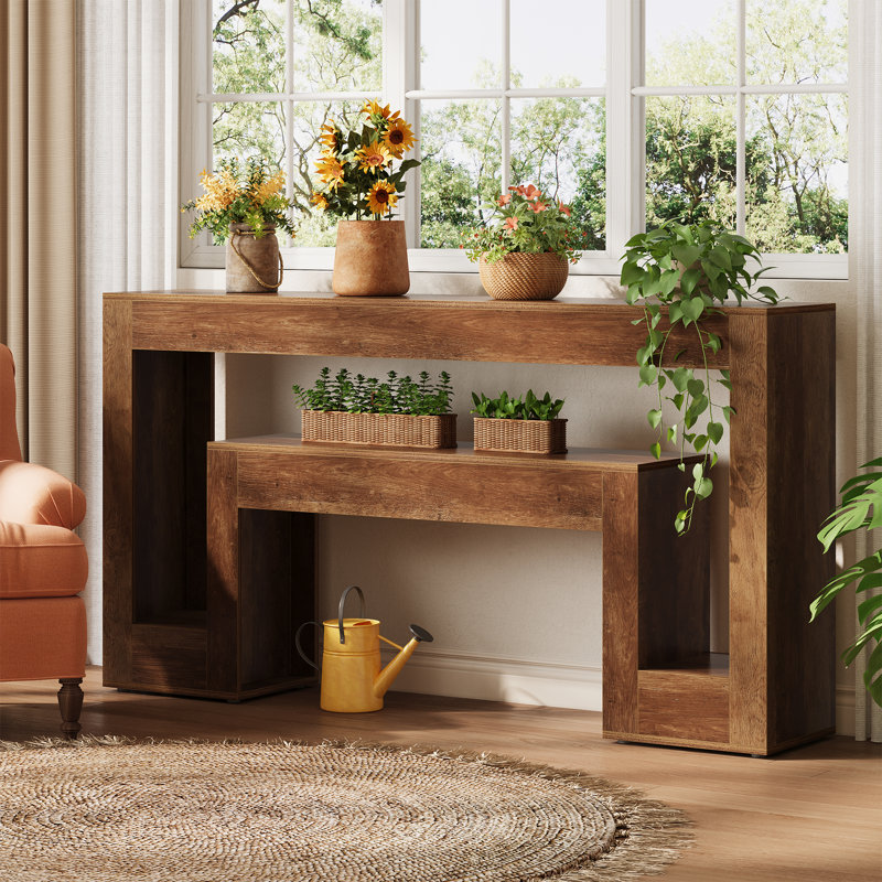 63"Console Table For Entryway，Farmhouse 2-Tier Entryway Table Sofa Table
