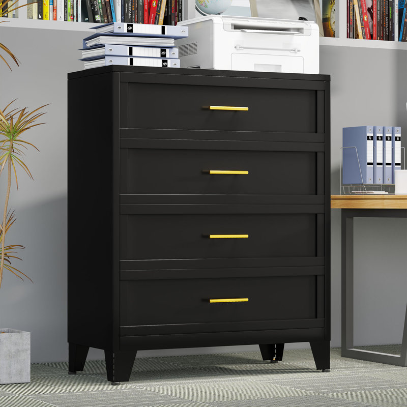 Commode de chambre en métal 4 tiroirs blanc noir