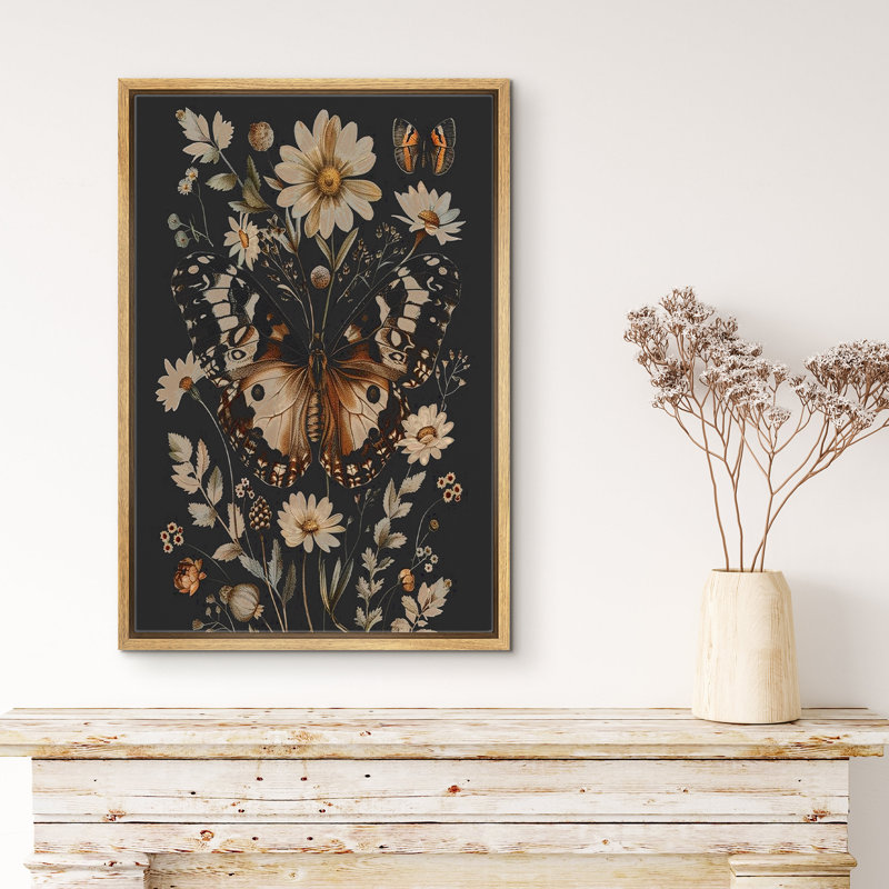 «Butterfly Moody Wildflowers», animaux gothiques, œuvres d'art botaniques florales foncées, Naturel, H 36 po x l 24 po
