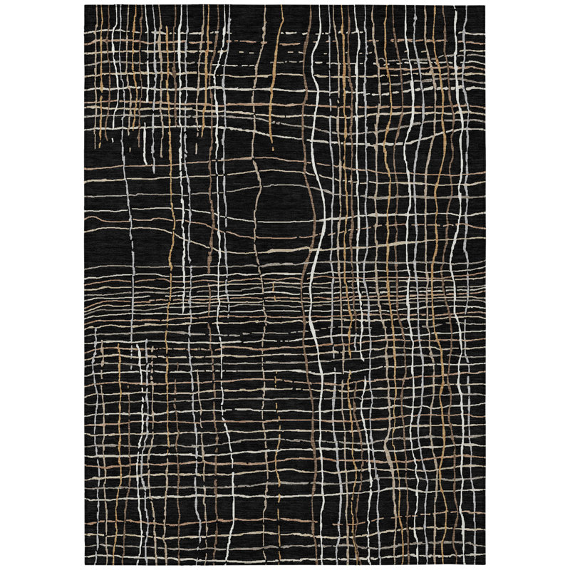 Tapis extérieur lavable rayé noir ivoire et brun 10 pi x 14 pi