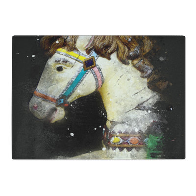 Tempered Glass Vintage Rocking Horse Paint Splash Chopping Board