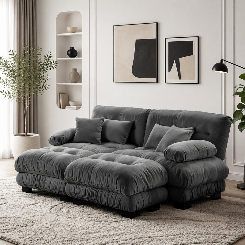Canapé Cloud, canapé en chenille, Gris + 2 sièges + 2 chaises