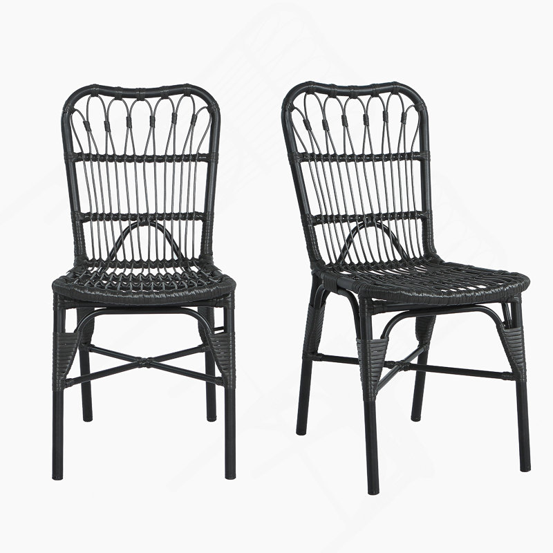 Ensemble de 2 chaises d'extérieur en osier de patio en osier pour terrasse, piscine, jardin, Black